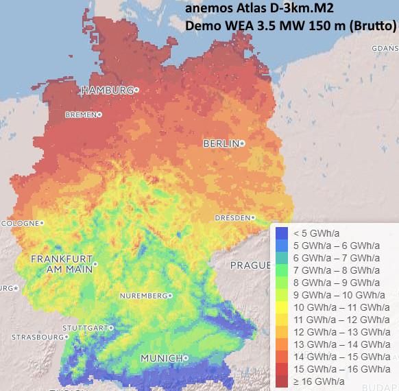 energy yield Germany 3km.M2