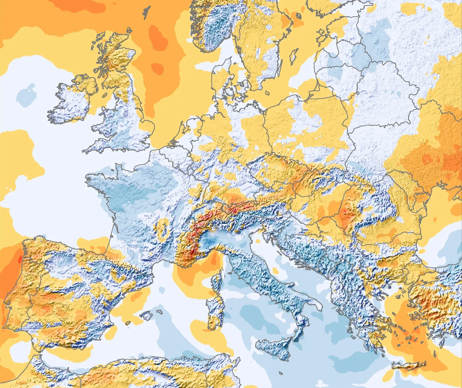 Map of the wind speed index 2024 for Europe from the EU-10km.E5 wind atlas, 100 m height